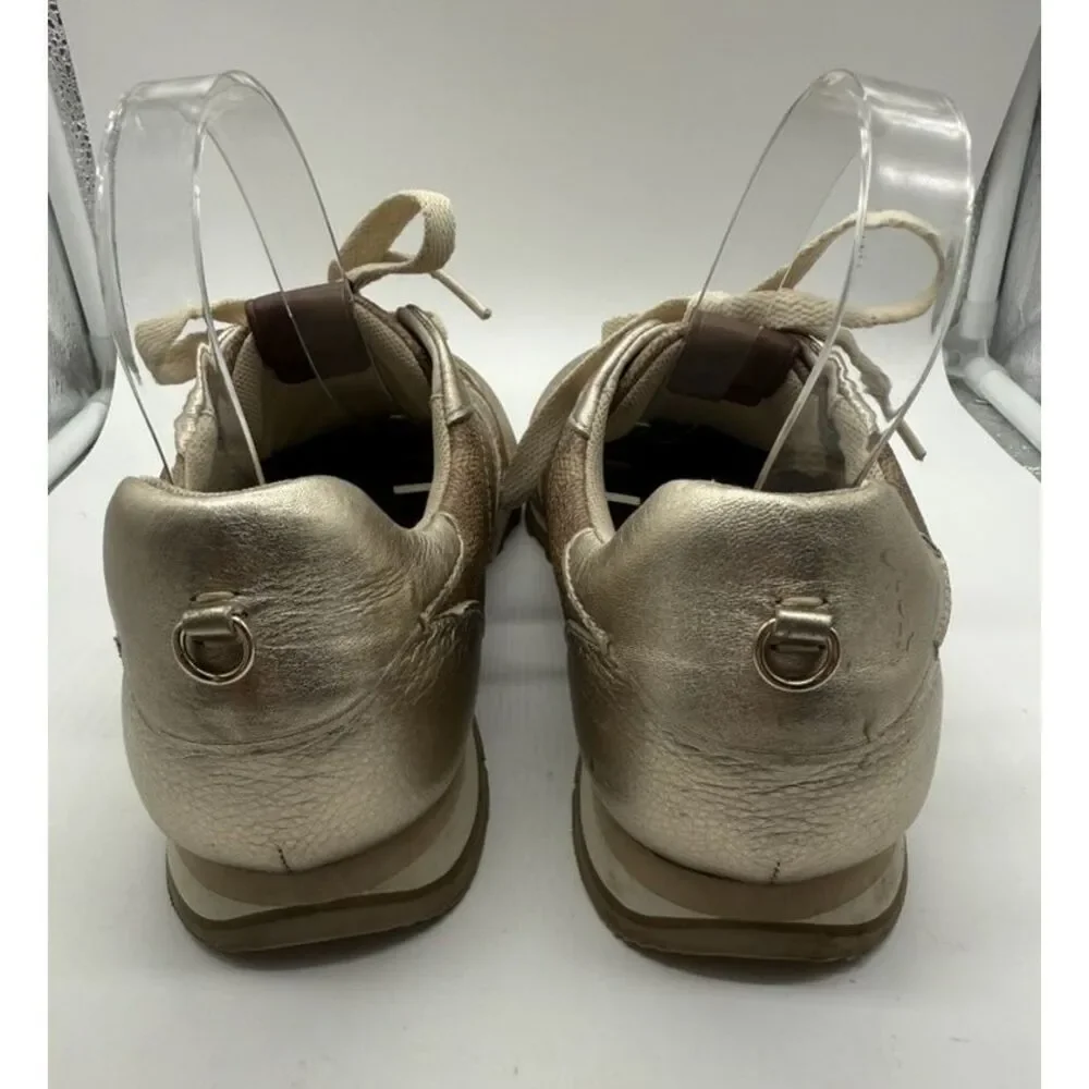 Coach C118 Runner‎ Womens Size 8.5 Gold Brown Monogram Metallic Lace Up Sneakers